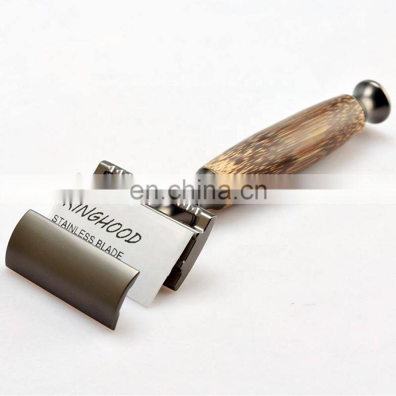 High Quality Natural Handle Mens Double Edge Adjustable Matte Black Bamboo Safety Razor