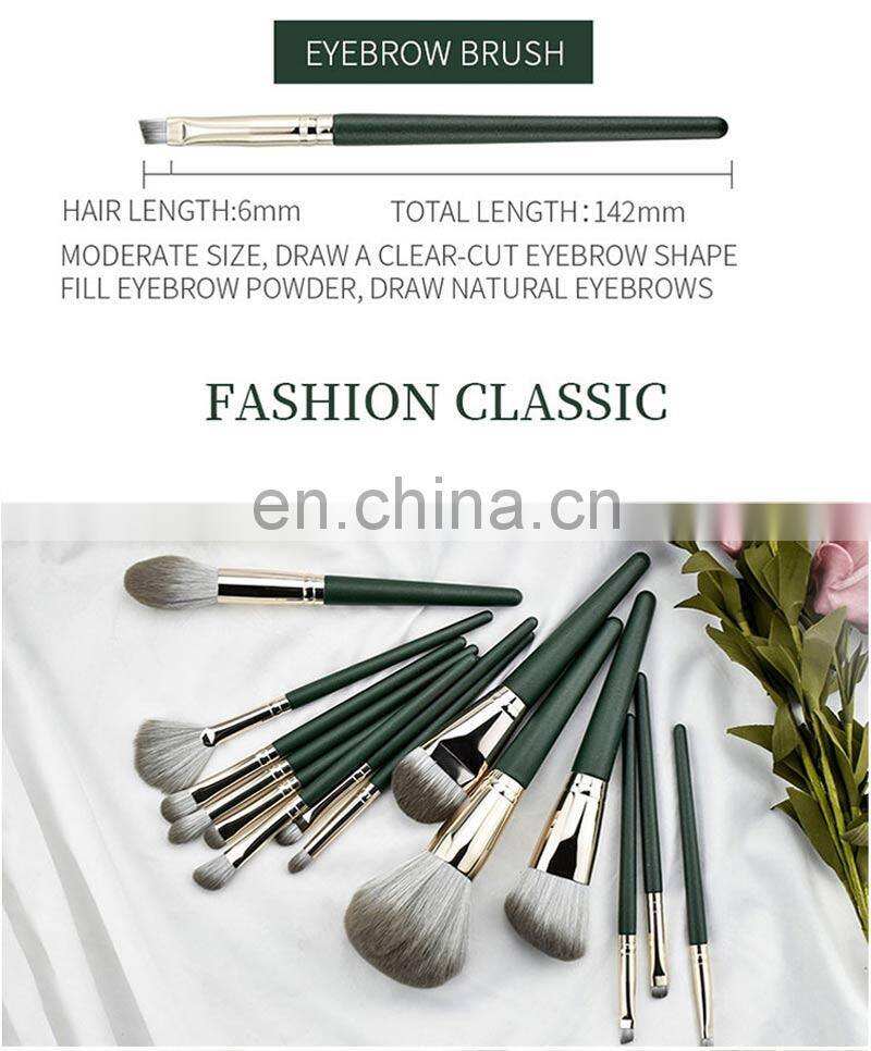 High Quality Green Makeup Brushes Custom Logo 14pcs  Make Up Brush Set Cosmetic kit