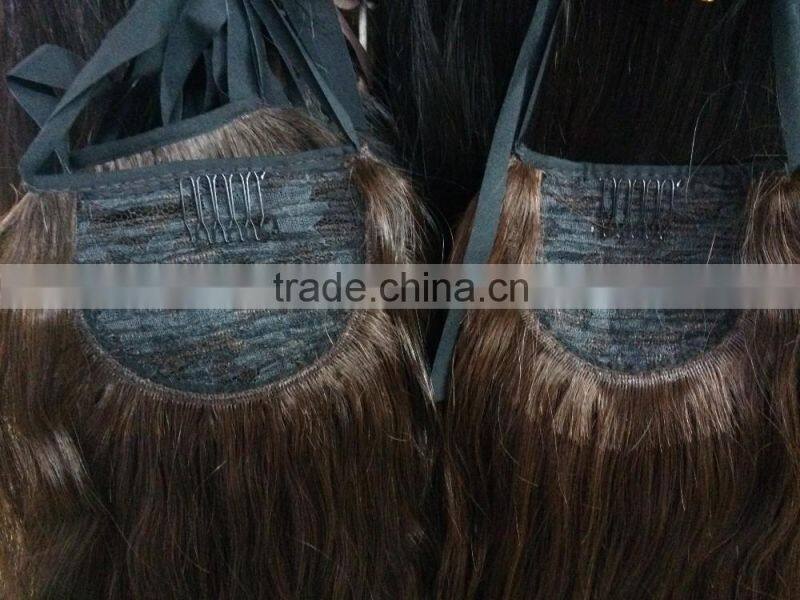 Brazilian hair 100% human hair,pony tail wig 20inch 90gram natural color 2# ,natural wave