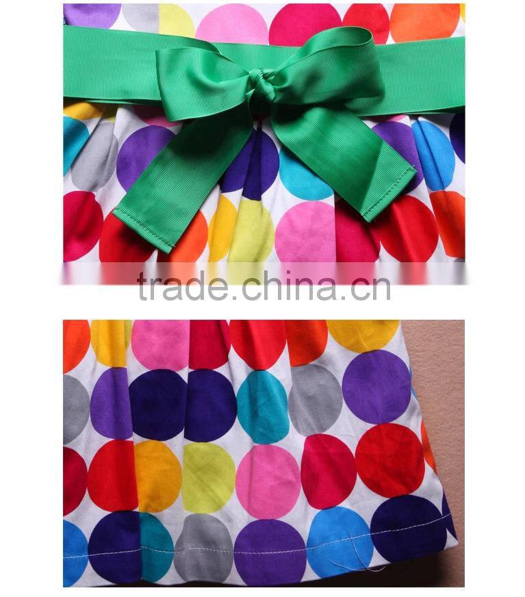 2015 summer short sleeve dress with belt Pure cotton dot children dress cuhk princess skirt wholesale from China