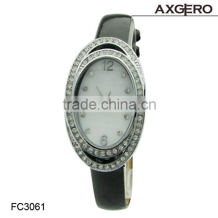 Luxury wrist watch, women crystal leather watch