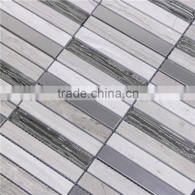 stainless steel and stone mix linear glass mosaic tiles