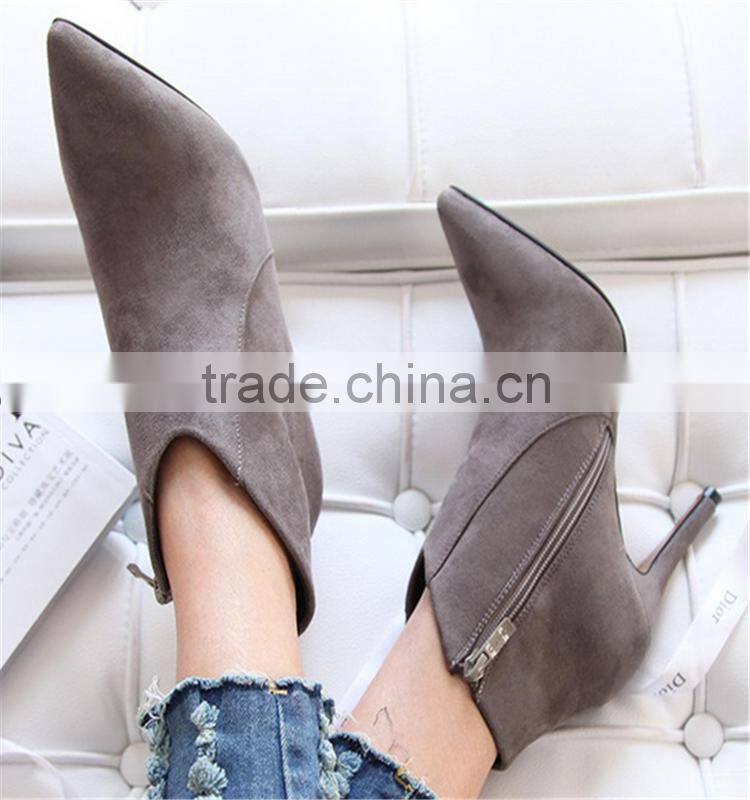 Black suede new york fashion pencil heel china woman low heel suede boot