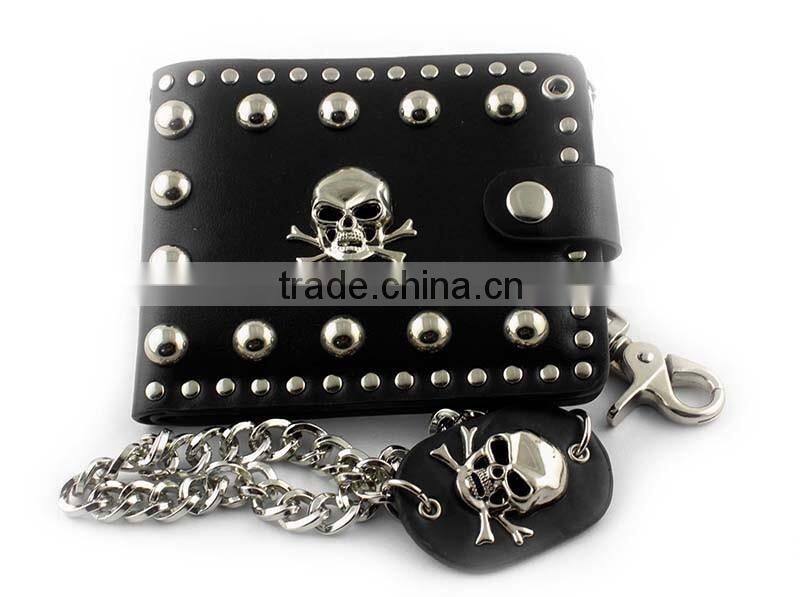 Men's skull biker studded leather unique wallet chains with a jeans long key chain
