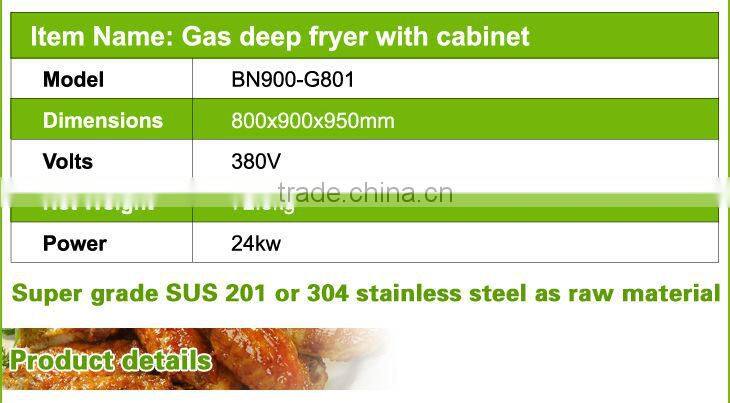 Restaurant Equipment Free Standing 2 Tanks Stainless Steel Gas Deep Fat Fryer With Cabinet BN900-G801