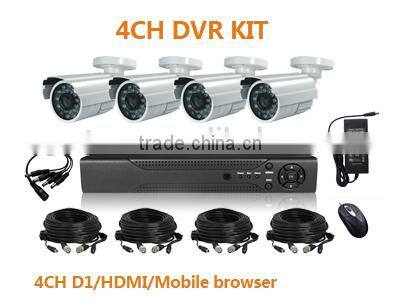 4ch DVR+Waterproof IR Camera 4CH D1 H.264 DVR KIT, 1/3"sony CCD 700TVL 30m Cables H.264 network Stand alone (DVR-KIT104EF/30)