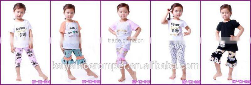 2016 Latest Design Wholesale Baby Outfit Cotton Sleeveless Leaves Pattern Girls Outfit For 0-8 yrs