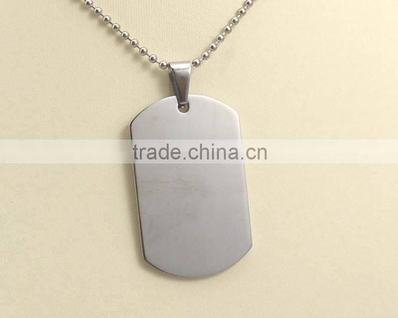 Smooth Plain Dog Tag Pendant Stainless Steel Necklace