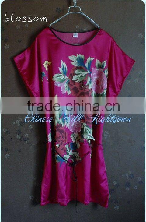 Comfortable And High Quality Satin Sleepwear Nightgown Night dress Robes Chinese painting style