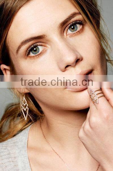 cheap wholesale fashion crystal hollow rhombus gold alloy ring multi layered gold ring