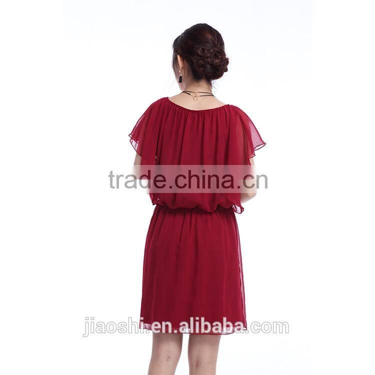 Latest dress designs photos short sleeve wine color V-neck sexy plus size women dress