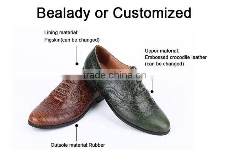 (E1133-3) Classic design crocodile leather comfortable flat casual lace up oxford lady leather shoes with punching holes