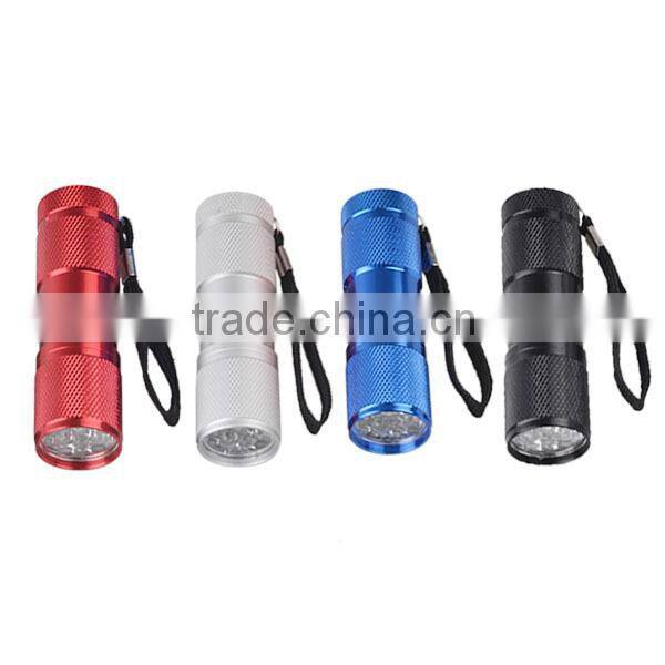Cheap aluminum 9 led flashlight with white box packing