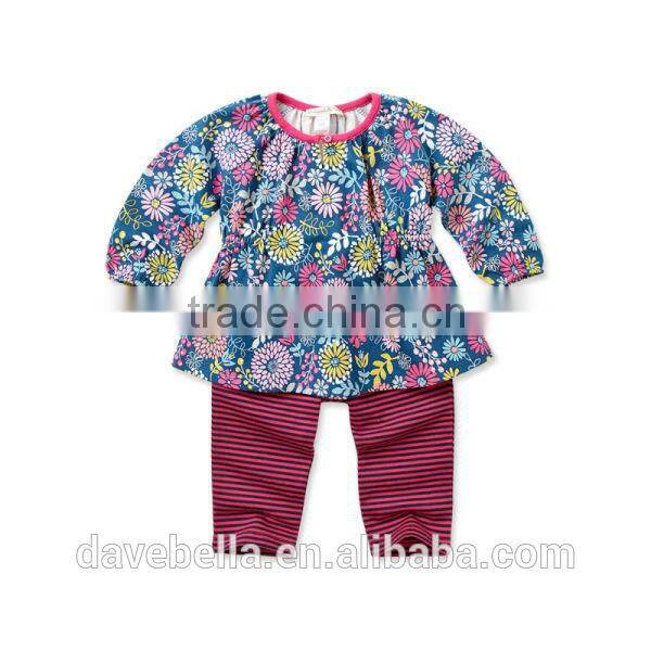 DB799 dave bella 2014 fall/winter printed long sleeve baby clothing sets for girl wholesale printed sets baby clothing sets