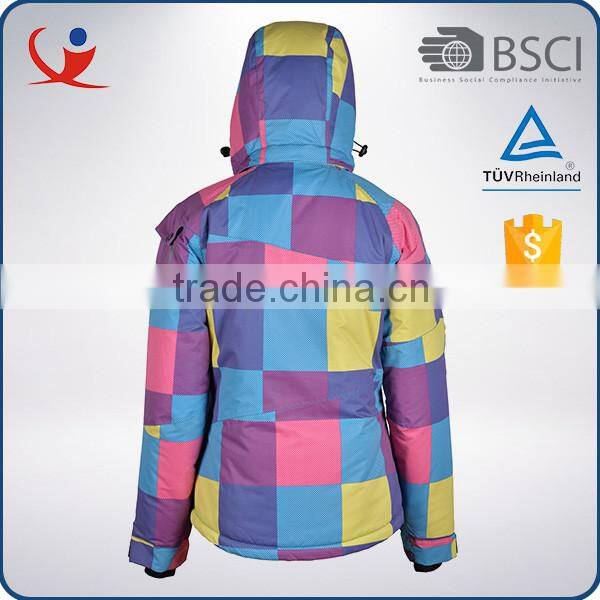 Fashion winter windproof waterproof nylon colorful jacket ski woman