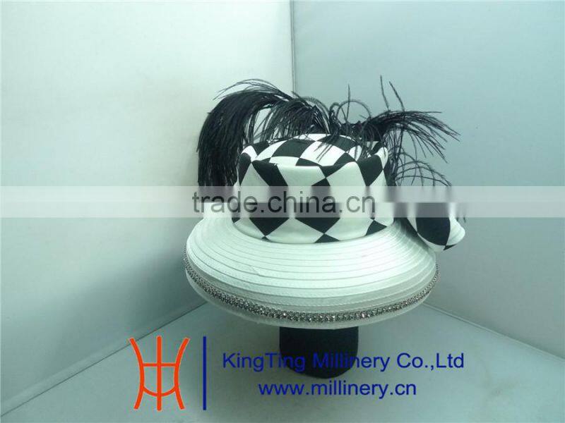 Fashion Church Hat Wholesale Black/White Color With Fancy Feather BM-5006