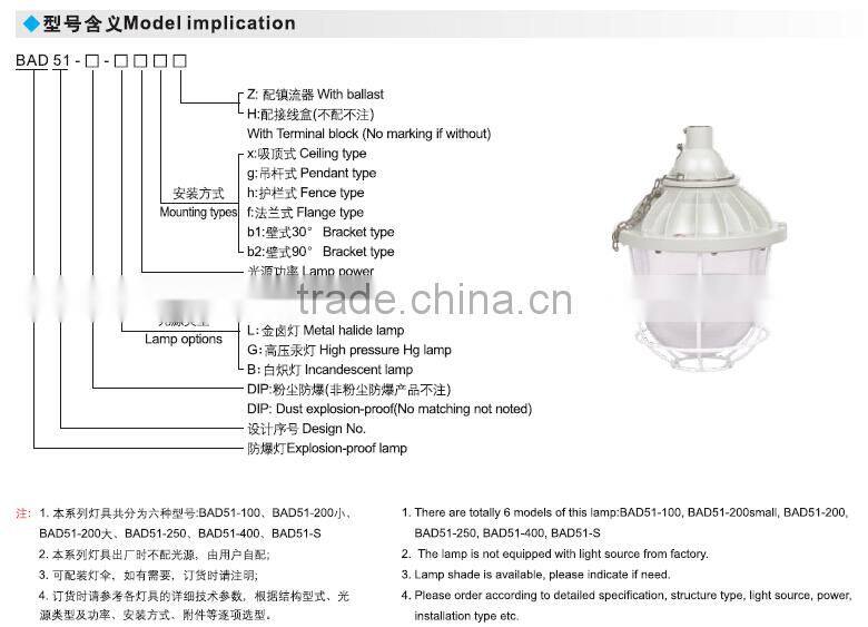 China manufacturer bad51 explosion proof light