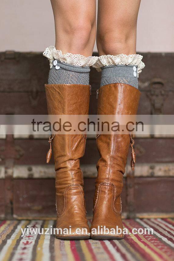2015 Autumn and winter lace button cotton socks knee-high boots socks