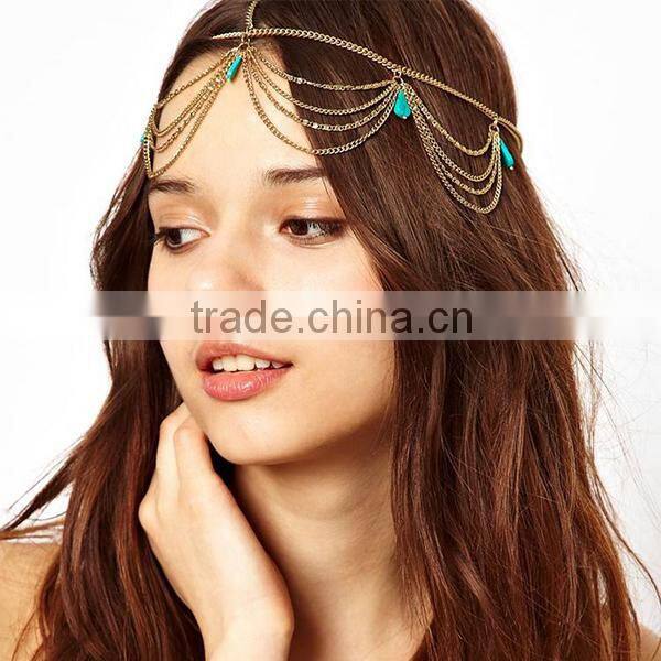 bohemia turquoise chain hair accessories bridal jewelry