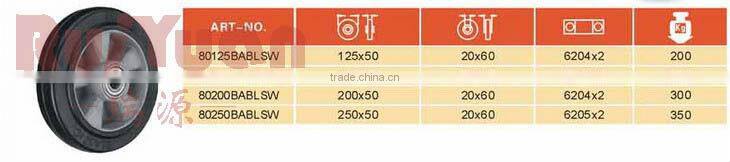 European style heavy duty caster elastic rubber molded on Aluminum center wheel