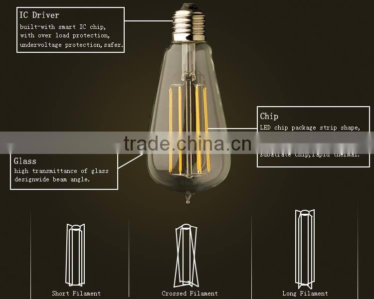led lights ST45/T45 E27 led lamp 2700k dimmable led filament lamp