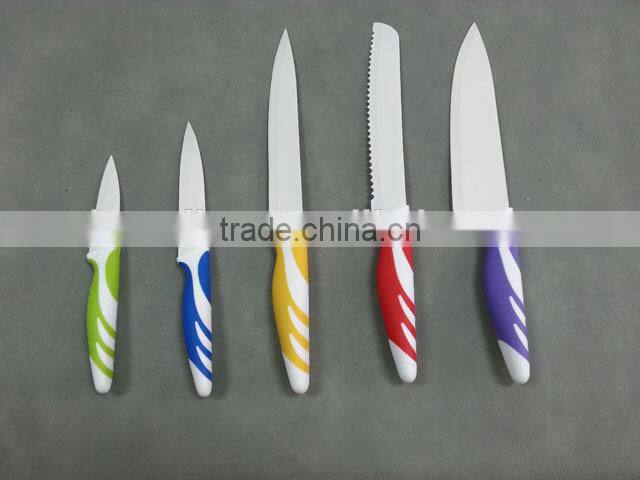 5pcs Ceramic Coating Stainless Steel knife set, Zirconia finish with stainless steel blade