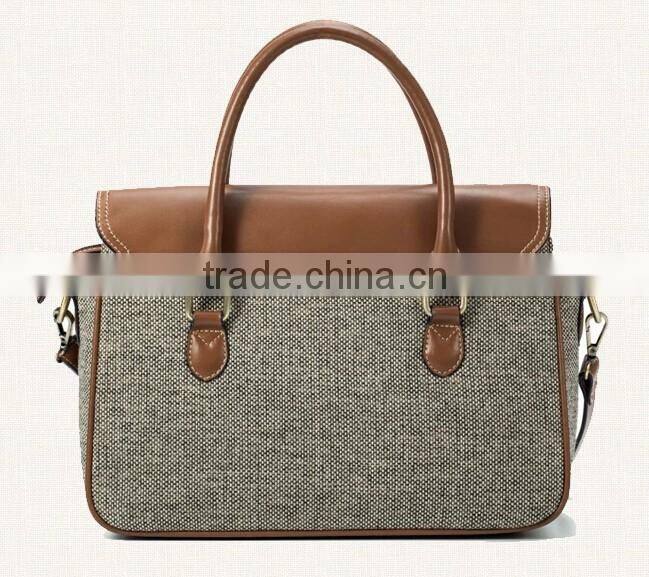 2016 fashion genuine leather and Canvas handbag gym handbag jute breifcase chinese manufacturer