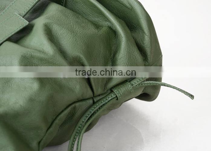 Green genuine leather handle bag travel kit bag customised women tote bag