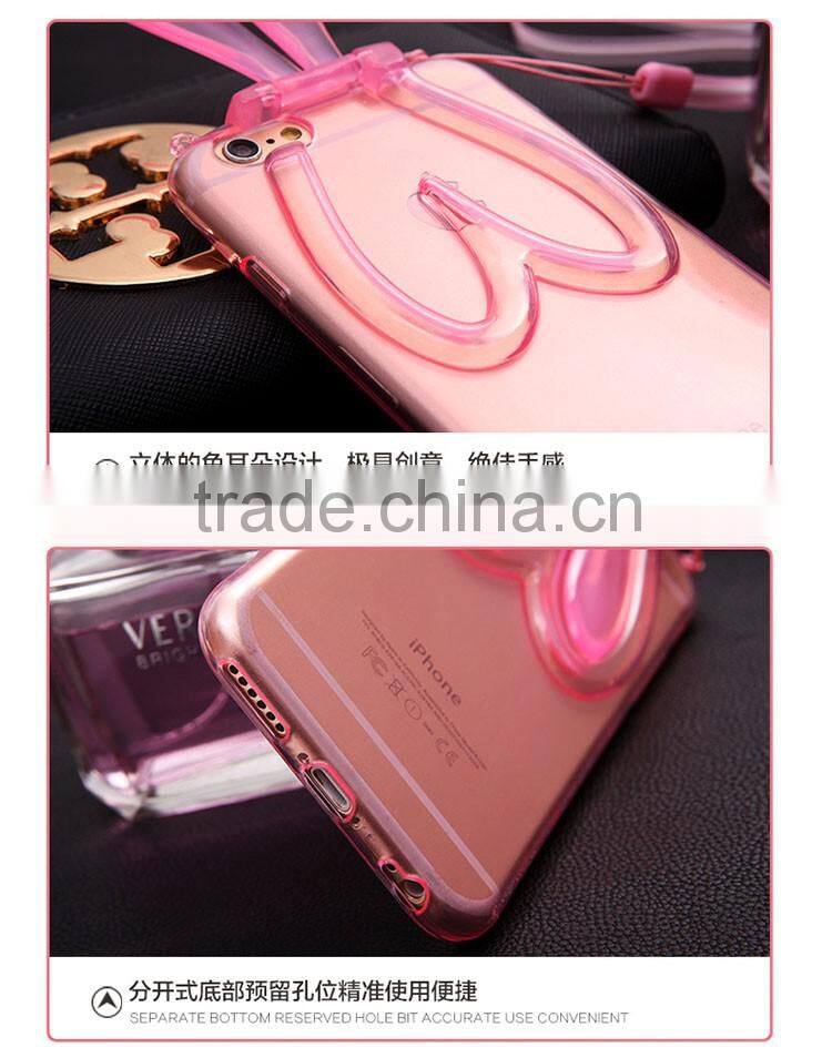 2016 New String Rabbit Ear Ultra Thin Transparent Silicone Kickstand TPU Case for iPhone 6 6S 4.7inch