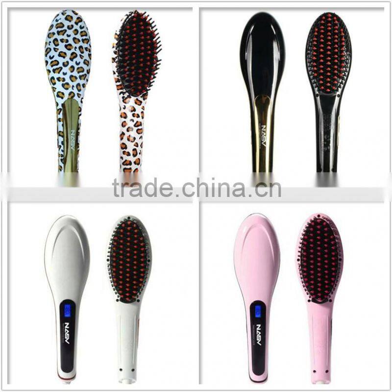 2016 new arrive NASV beauty star hair straightener brush varity color with ceramic rotataing and LCD display ionic hair straight