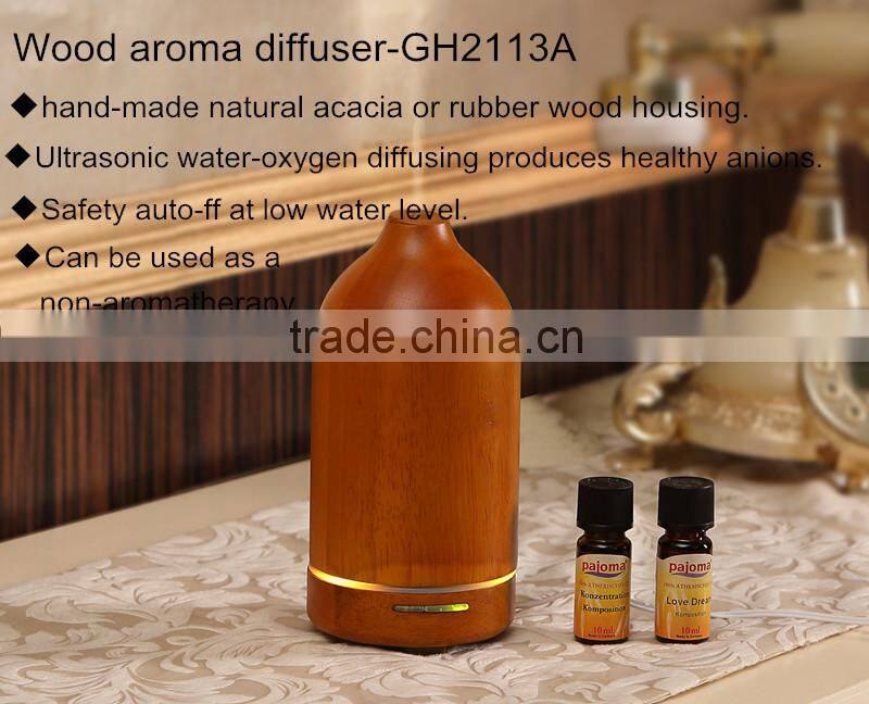 Wood+ABS+PP+Silicone aroma oils, Wooden electric ultrasonic aroma diffuser, 100ml aroma humidifier
