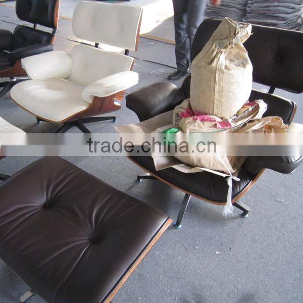Inspired Lounge Chair + Ottoman Walnut Veneer Black Italian Leather #HY2112