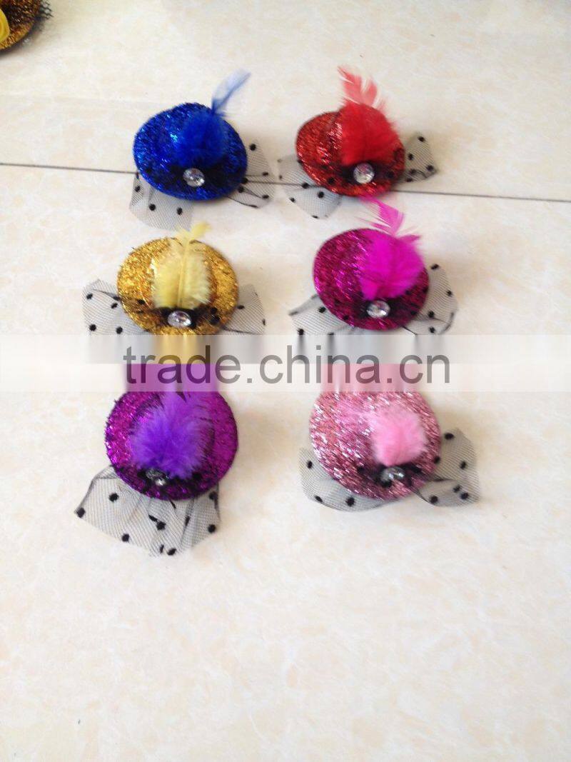 high quality colourful party feather mini top hat with black lace