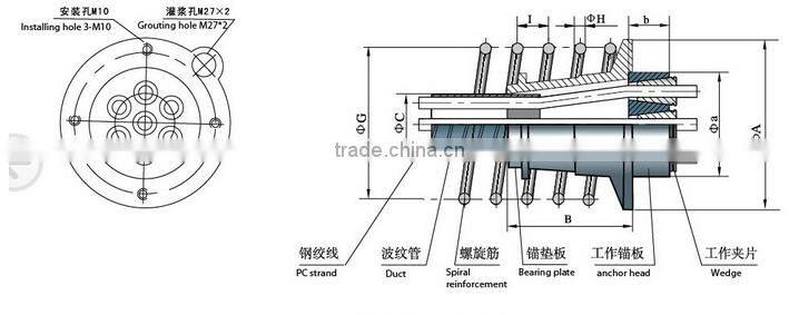 prestressed ARC flat tensioning building construction bearing plate for 15.24 PC strand