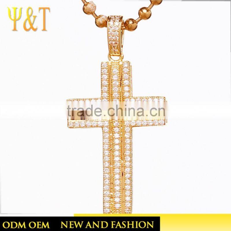 High quality custom hip hop jewelry micro pave setting cross pendant gold plated diamond necklace