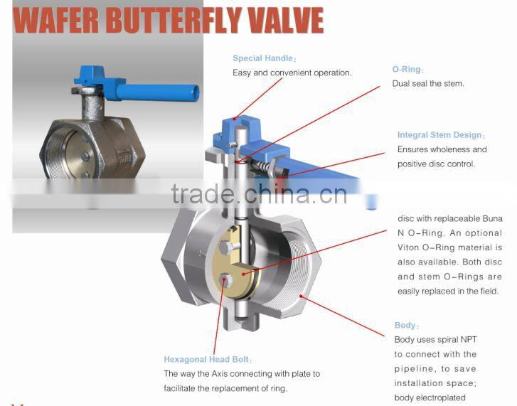 DN50 PN10 Cast Iron Handle Leve Screw End Wafer Butterfly Valves