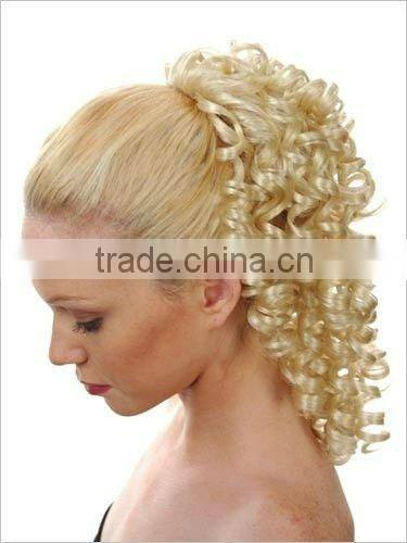 Discount beautiful blonde tight curly synethetic wig ponytail
