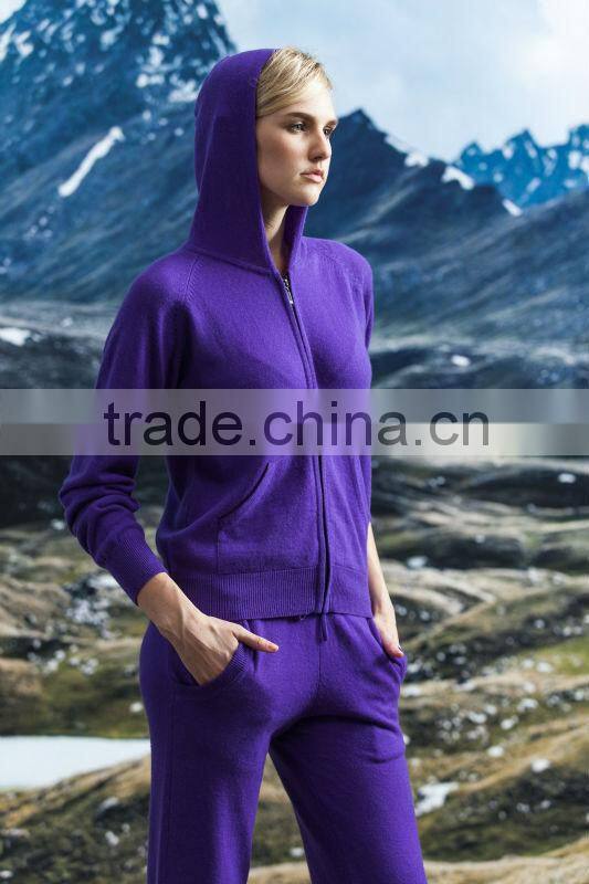 2014 new fashion women knitting pure cashmere sweater with hat