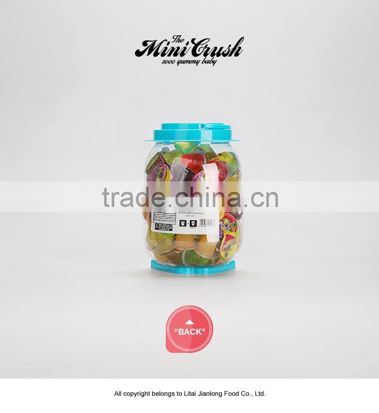 China wholesale snacks!100pcs assorted mini cup jelly candy in cute animal jar