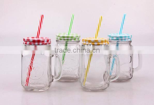 2014 new design mason jar glass jam jar with handle