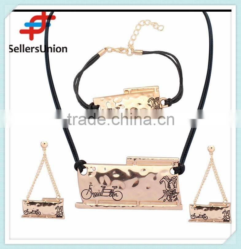 No.1 yiwu exporting commission agent wanted fancy designed necklace and bracelet and earrings jewelery set with leather chain