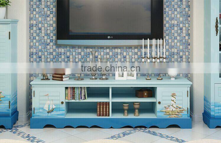 Mediterranean Style Chest of Drawers, Sailing Boat Handpainting Storage Cabinet, Solid Wood Living Room Cabinet (BF01-X1153)