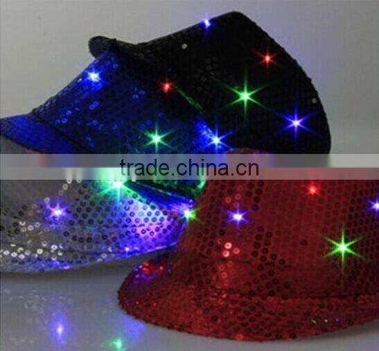 Hot-selling Factory Cheap Christmas Events Party Supplies LED Flashlight Colorful Hat Luminous Jazz Hat Sequin LED Hat