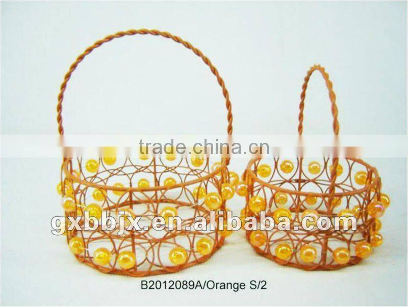 Set of Two Green Rectangle Iron/Plastic bead promotional gift basket for holiday gift item sales