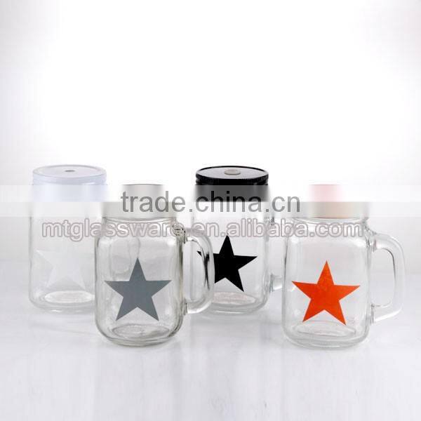 15oz Pentacle Decal Glass Mason Jar with Handle