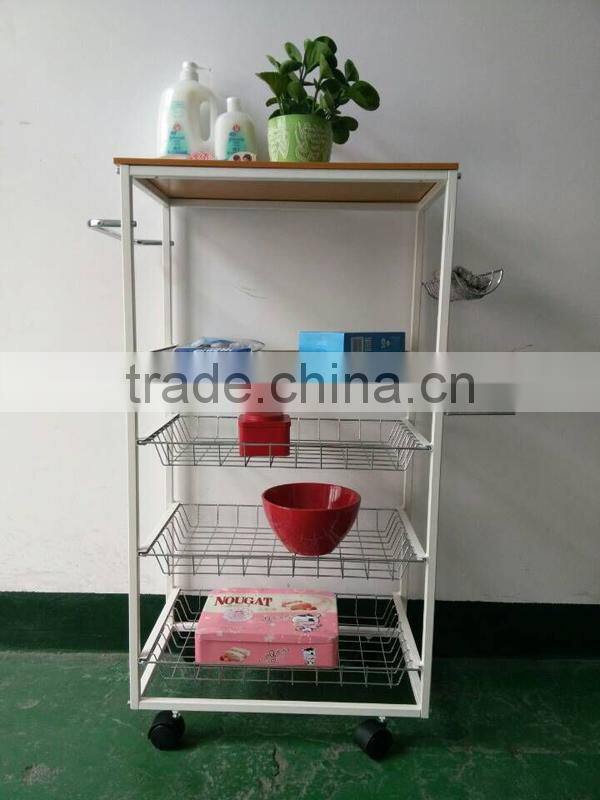 Kitchen Metal basket Dipaly rack vegatable and friuit storage Trolley