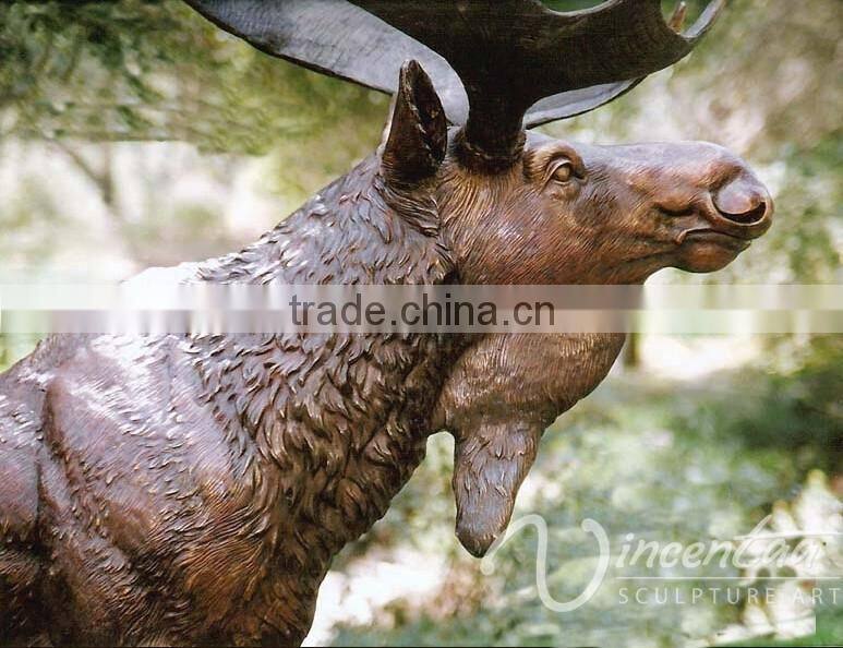 Art Garden Decor Life Size Bronze Casting Bull Moose Statue for Large Garden Decoration