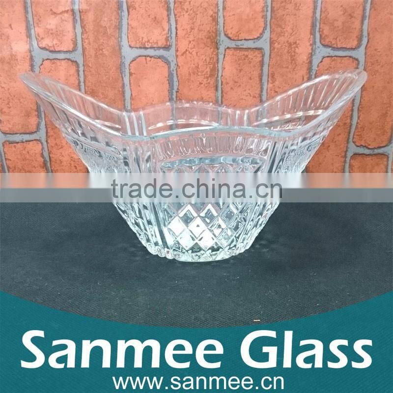 Diamond Boat Shape Glass Bowl Wholesale Glass Fruit Bowl