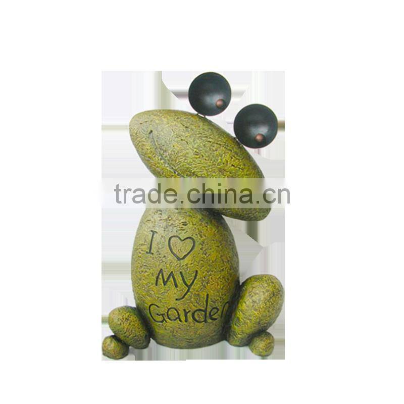 polyresin garden frog figurine with flower pot