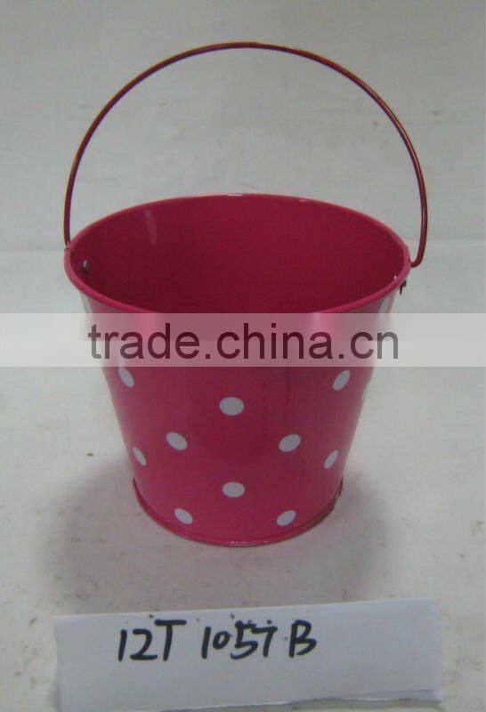 Tin Flower pot with handle printing finished round shape